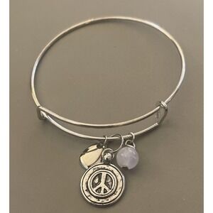 Charm Bracelet Adjustable Bracelet 3 Charms 5 To 7 In. Chrome Bead Peace